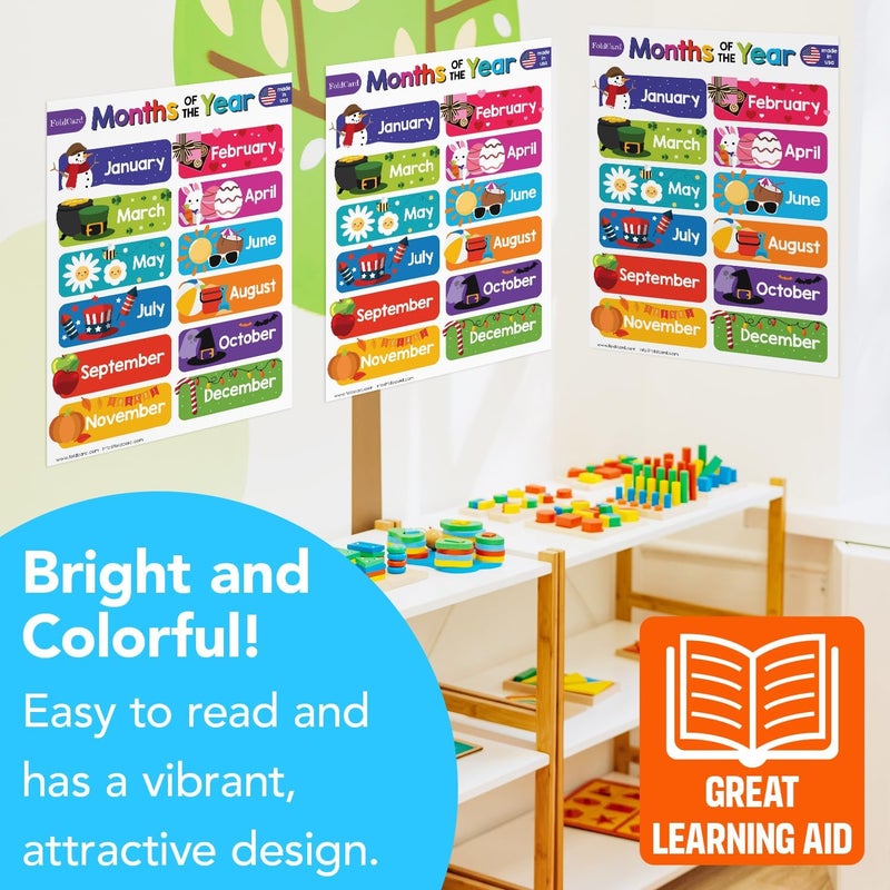 FoldCard 12 Months of the Year Chart for Preschool to Grade 1 Kids – Colorful Educational Visual/Learning Aid Poster Decoration for Classroom or Home | Glossy Durable Cardstock | 8.5" x 11" | 5 per Pack - Image 5